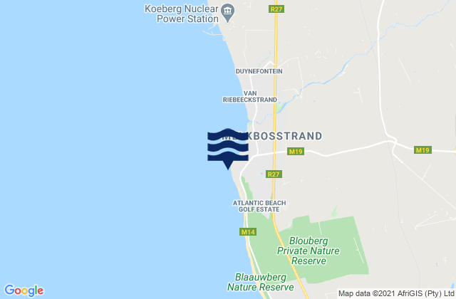 Mappa delle maree di Melkbosstrand, South Africa