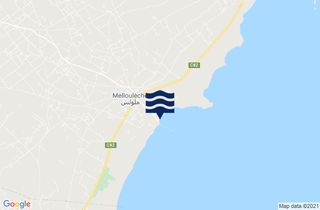 Mappa delle maree di Melloulèche, Tunisia