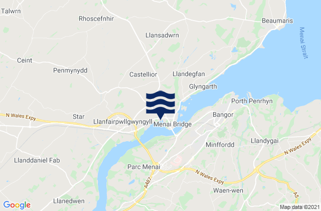 Mappa delle maree di Menai Bridge, United Kingdom