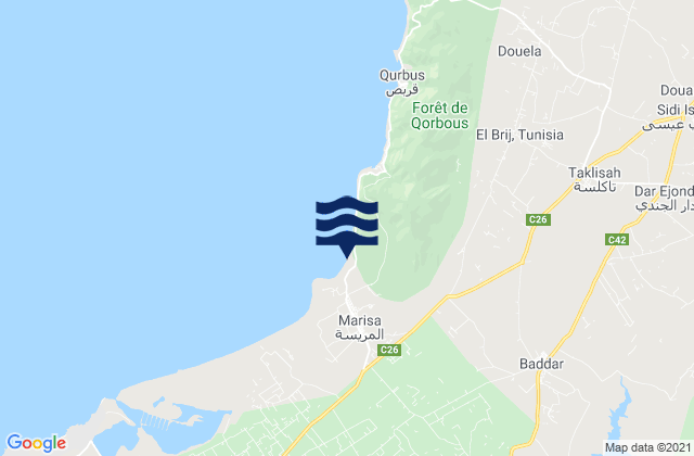 Mappa delle maree di Menzel Bouzelfa, Tunisia