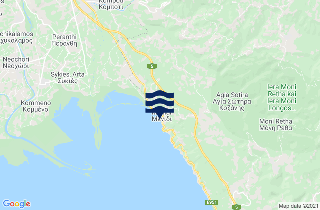 Mappa delle maree di Menídi, Greece