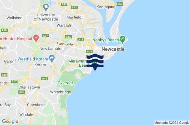 Mappa delle maree di Merewether Beach, Australia