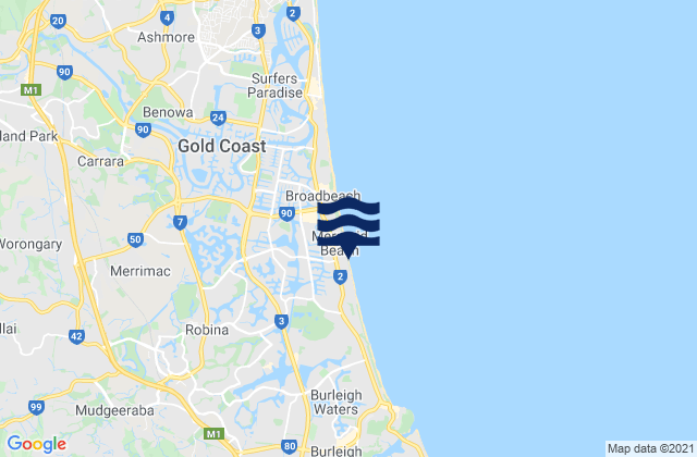 Mappa delle maree di Mermaid Beach Gold Coast, Australia