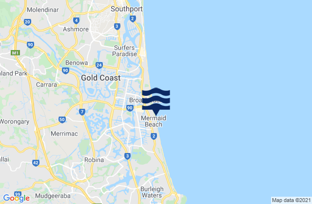 Mappa delle maree di Mermaid Beach, Australia