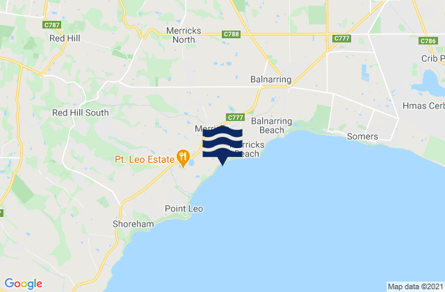 Mappa delle maree di Merricks, Australia