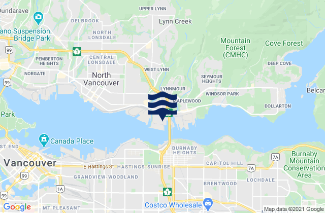 Mappa delle maree di Metro Vancouver Regional District, Canada