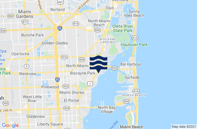 Mappa delle maree di Miami Gardens, United States