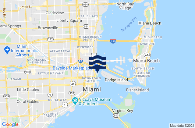 Mappa delle maree di Miami Miamarina Biscayne Bay, United States