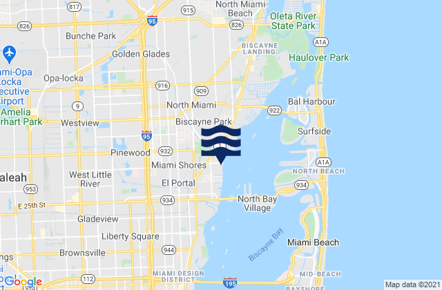 Mappa delle maree di Miami Shores, United States