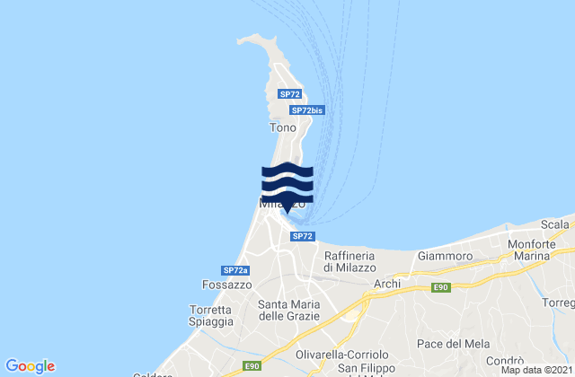 Mappa delle maree di Milazzo, Italy