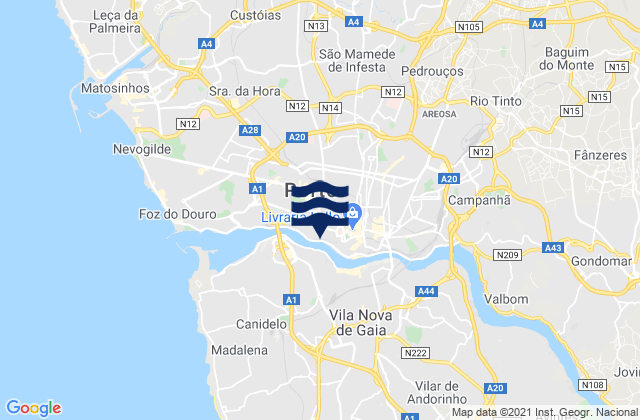 Mappa delle maree di Milheirós, Portugal