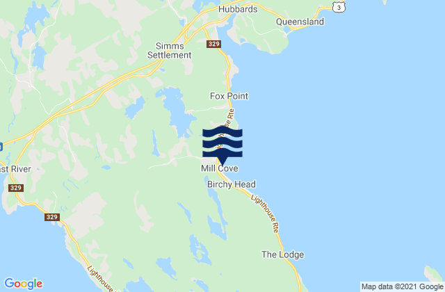 Mappa delle maree di Mill Cove, Canada
