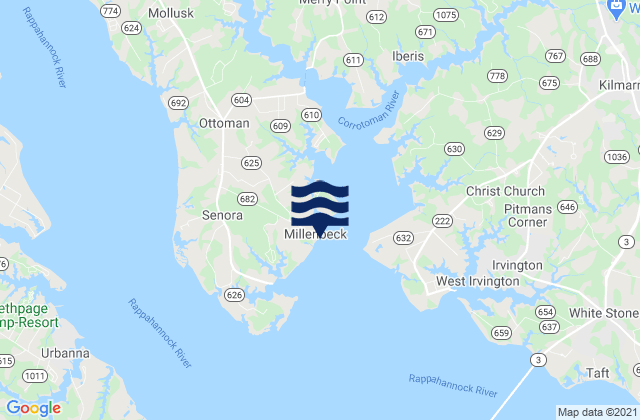 Mappa delle maree di Millenbeck (Corrotoman River), United States