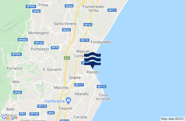 Mappa delle maree di Milo, Italy
