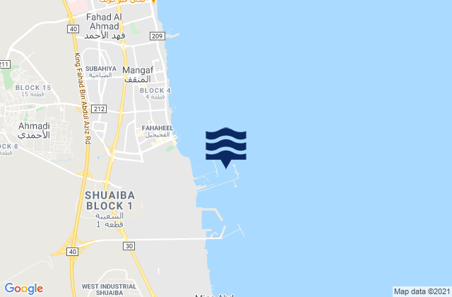 Mappa delle maree di Mina Al Ahmadi, Saudi Arabia