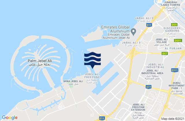Mappa delle maree di Mina Jebel Ali, Iran