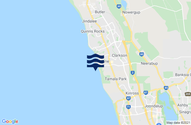 Mappa delle maree di Mindarie Beach, Australia