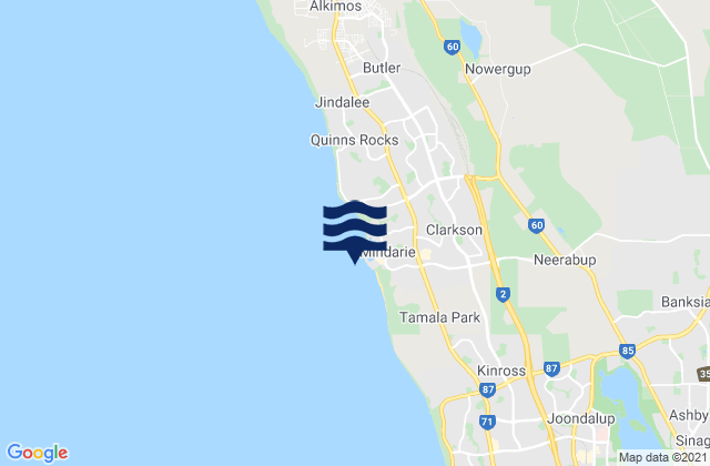 Mappa delle maree di Mindarie, Australia