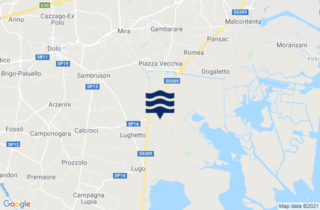 Mappa delle maree di Mira Taglio, Italy