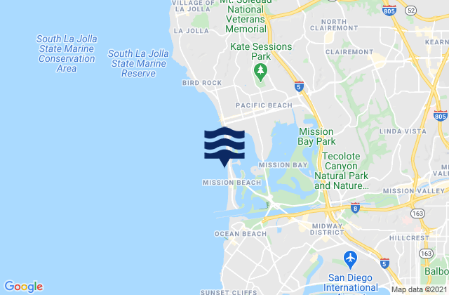 Mappa delle maree di Mission Beach (San Diego), United States