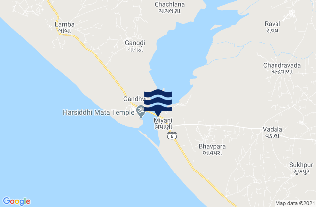 Mappa delle maree di Miyani, India