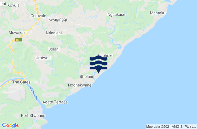 Mappa delle maree di Mntafufu, South Africa
