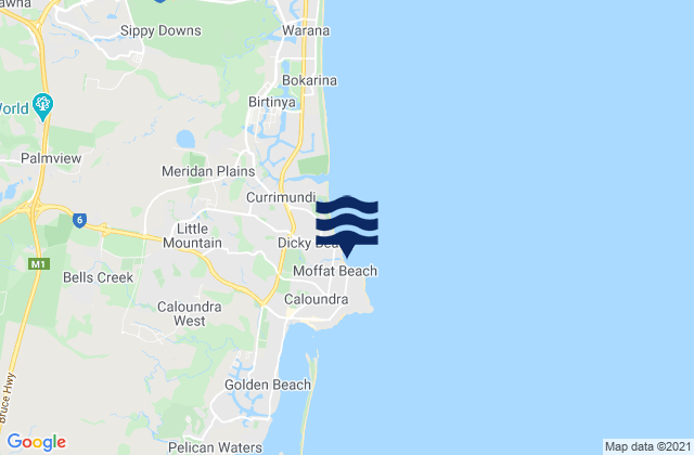 Mappa delle maree di Moffat Beach, Australia