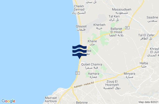 Mappa delle maree di Mohafazat Aakkâr, Lebanon