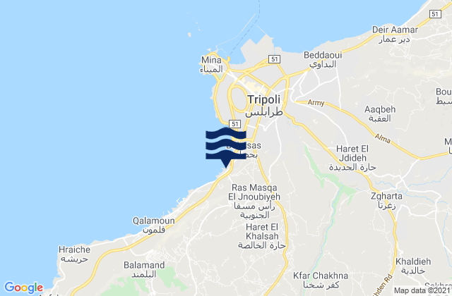 Mappa delle maree di Mohafazat Liban-Nord, Lebanon