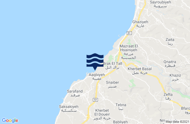Mappa delle maree di Mohafazat Liban-Sud, Lebanon