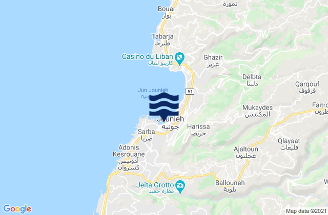 Mappa delle maree di Mohafazat Mont-Liban, Lebanon