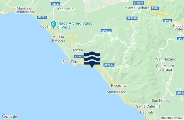 Mappa delle maree di Moio della Civitella-Pellare, Italy