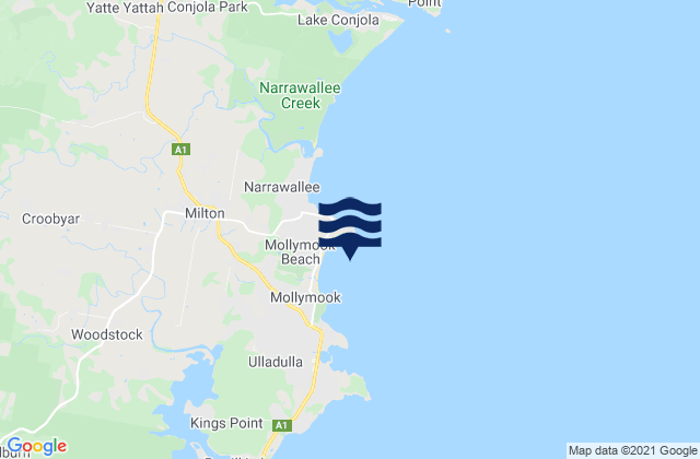Mappa delle maree di Mollymook Beach, Australia
