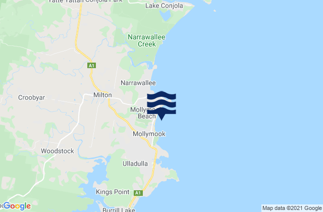 Mappa delle maree di MollymookBeach, Australia