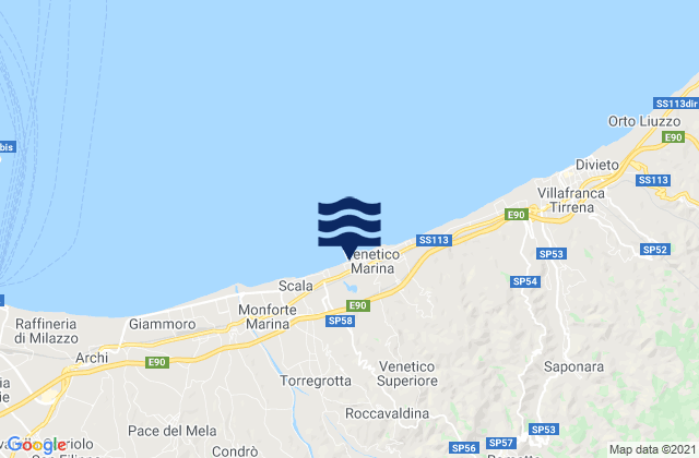 Mappa delle maree di Monforte San Giorgio, Italy