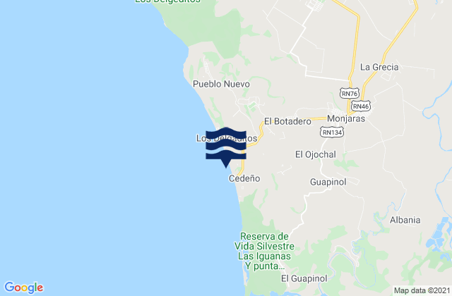 Mappa delle maree di Monjarás, Honduras