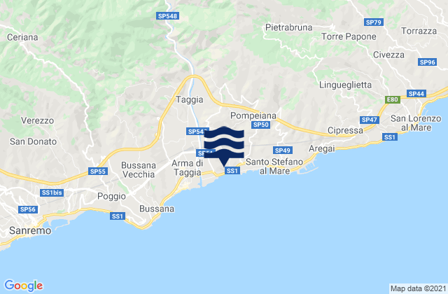 Mappa delle maree di Montalto Ligure, Italy