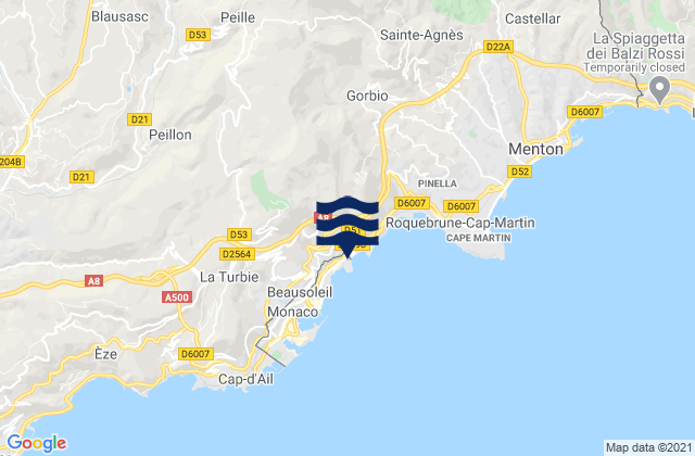 Mappa delle maree di Monte-Carlo, France