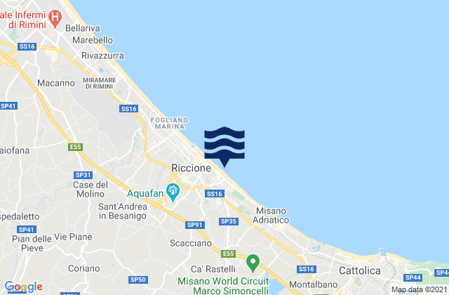 Mappa delle maree di Montefiore Conca, Italy