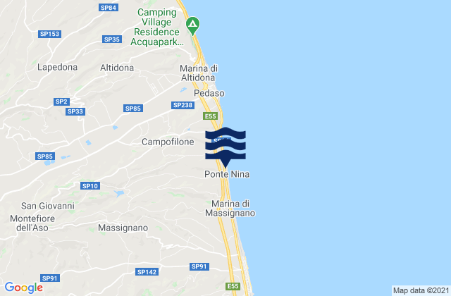 Mappa delle maree di Montefiore dell'Aso, Italy