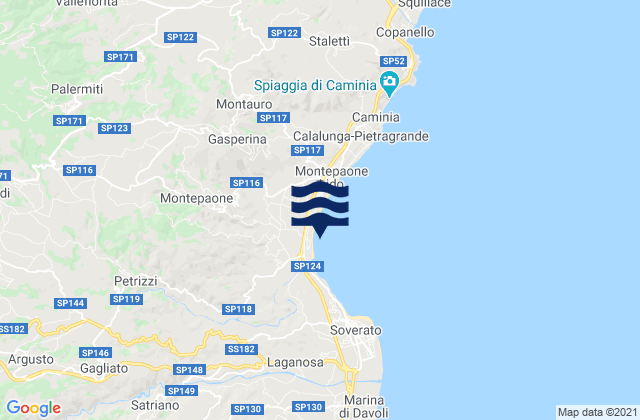 Mappa delle maree di Montepaone, Italy