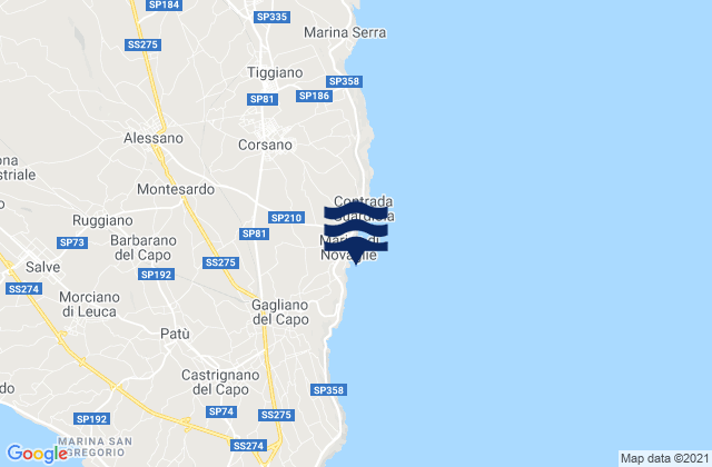 Mappa delle maree di Montesardo, Italy