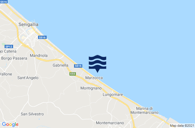 Mappa delle maree di Montignano-Marzocca, Italy