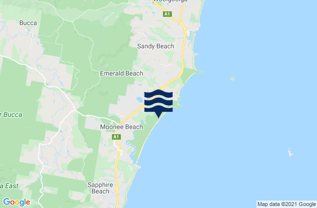 Mappa delle maree di Moonee Beach and Creek, Australia