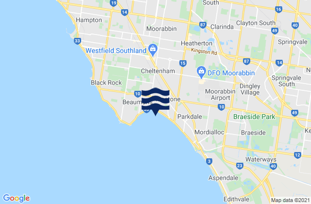 Mappa delle maree di Moorabbin, Australia