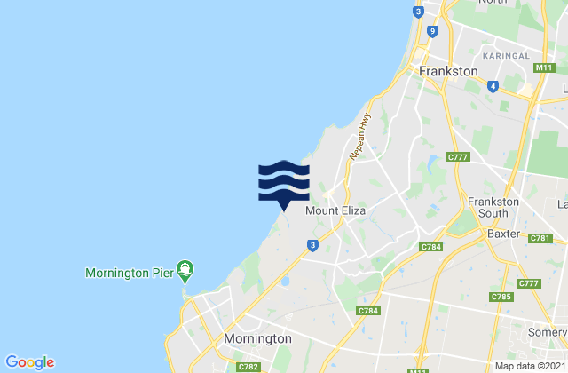 Mappa delle maree di Moorooduc, Australia