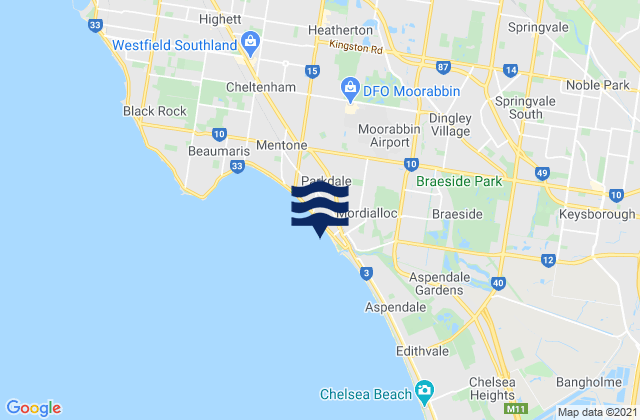 Mappa delle maree di Mordialloc, Australia