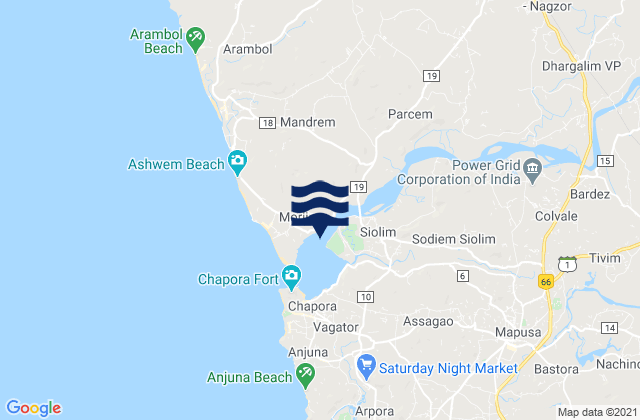 Mappa delle maree di Morjim, India
