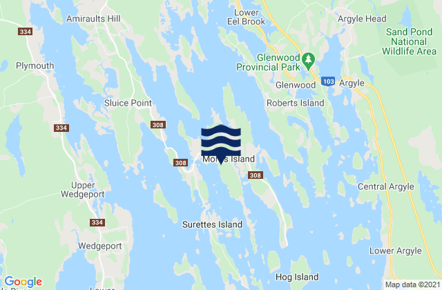 Mappa delle maree di Morris Island, Canada