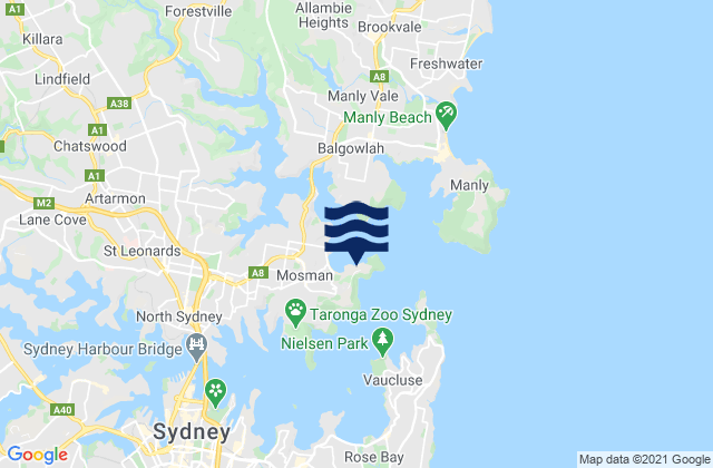 Mappa delle maree di Mosman, Australia